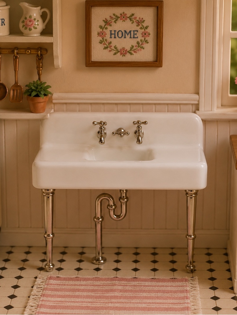 Vintage Mini Dreams Dollhouse Porcelain Farmhouse Kitchen Sink NWT Deadstock